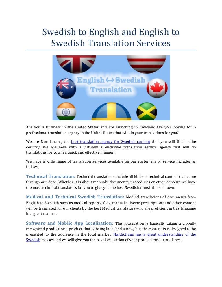 Swedish to english and english to swedish translation services