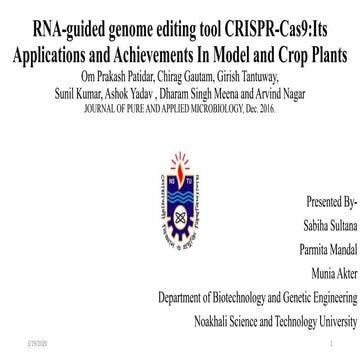 RNA-guided genome editing tool CRISPR-Cas9:Its Applications and Achievements ...