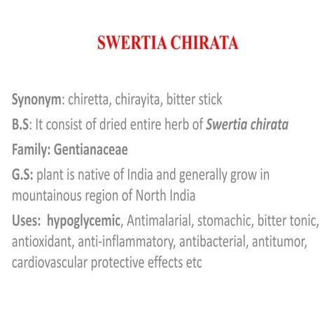 Active constituent of Sweta chirata as Antidibetic