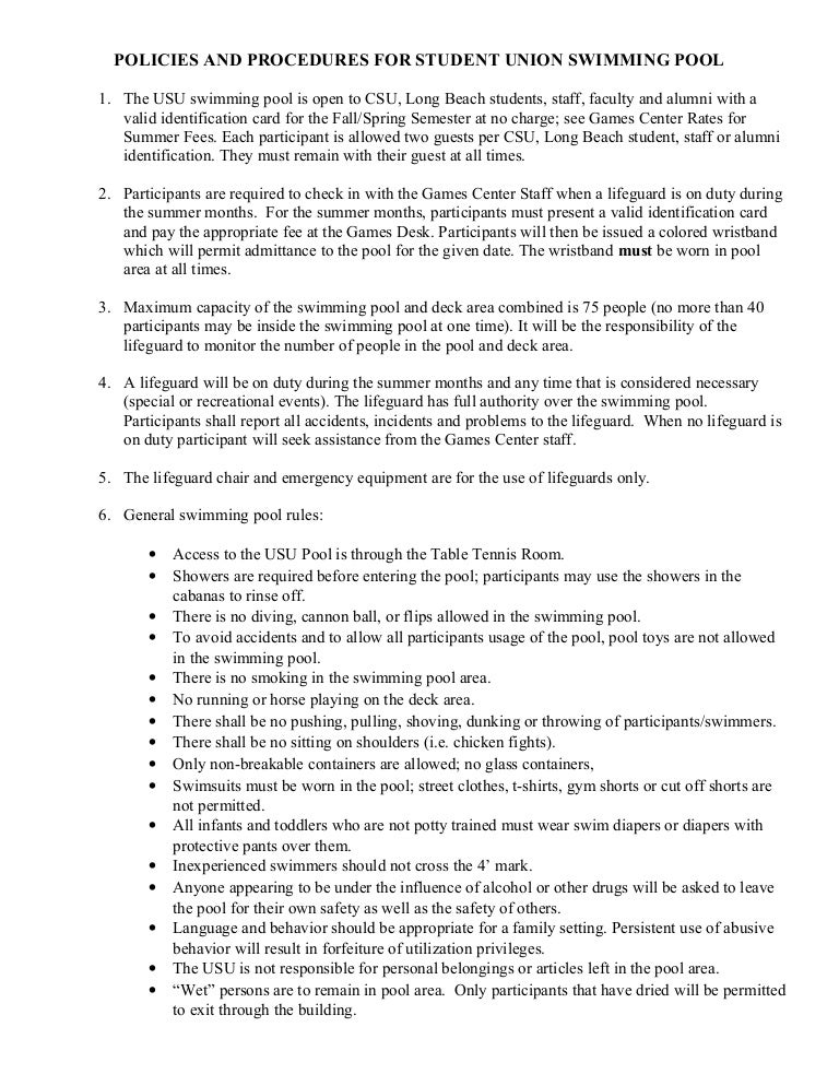 Swimming pool policies