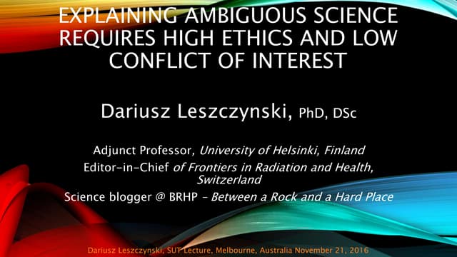 Leszczynski Swinburne University of Technology lecture Nov 2016 ...