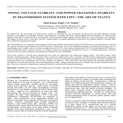 Swing, voltage stability and power transfer capability in transmission system...