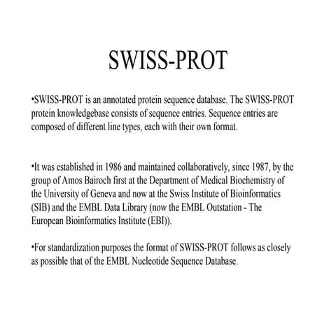 Characteristic features of swiss-prot-Protein database         ot