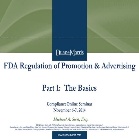 FDA Regulation of Drug and Device Advertising and Promotion -- The Basics