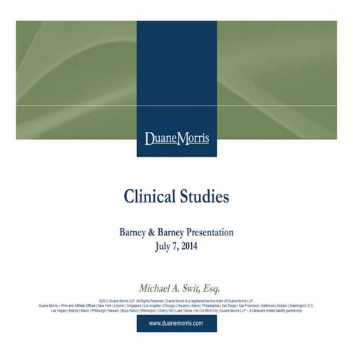 Clinical Studies -- Overview of FDA Regulation