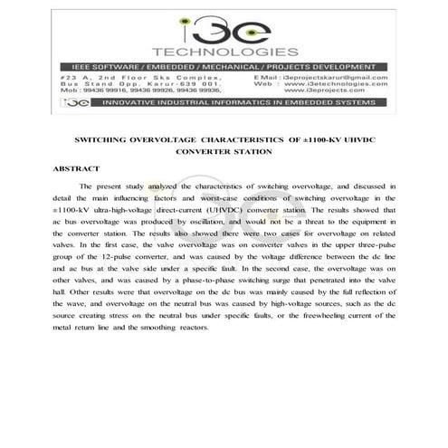 Switching overvoltage characteristics of 1100 k v uhvdc converter station