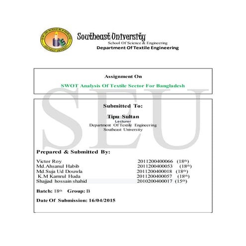 Swot analysis of textile sector for bangladesh