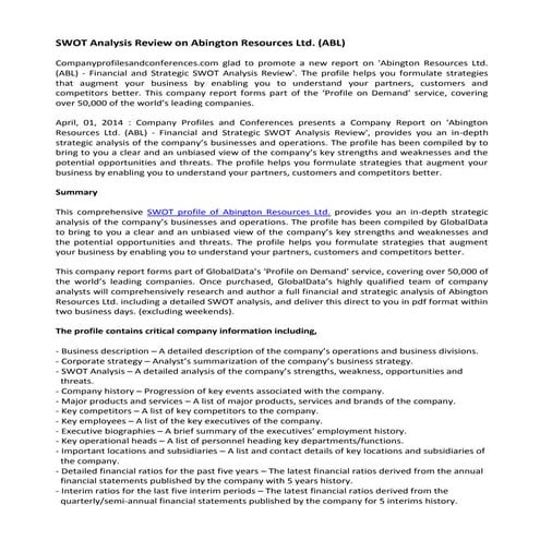 Swot analysis review on abington resources ltd. (abl)