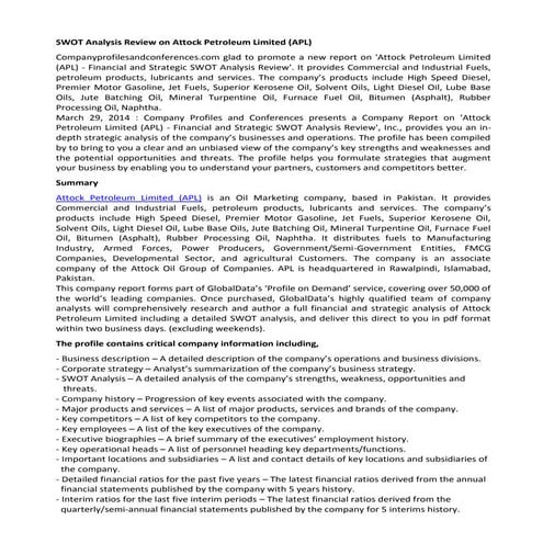 Swot analysis review on attock petroleum limited (apl)