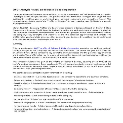 Swot analysis review on belden & blake corporation