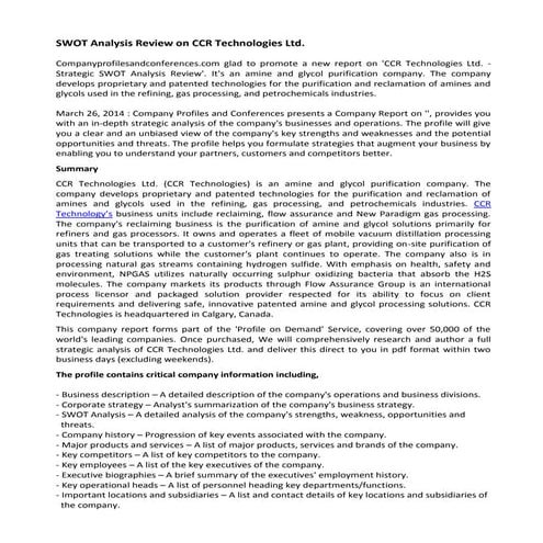 Swot analysis review on ccr technologies ltd.