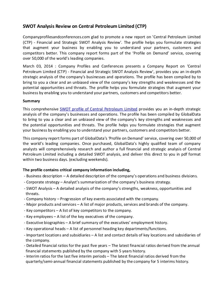 Swot analysis review on central petroleum limited (ctp)
