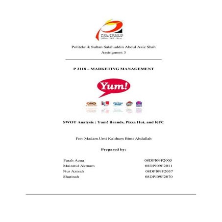 SWOT Analysis Yum! Brands,pizza hut and kfc