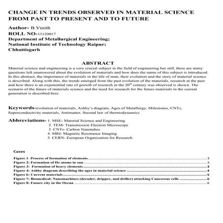 Change in Trends Observed in Material Science From Past to Present And to Future