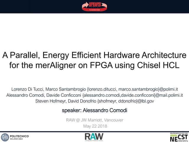 A Parallel, Energy Efficient Hardware Architecture for the merAligner on FPGA...
