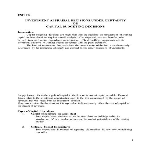 Capital investment appraisal Decission