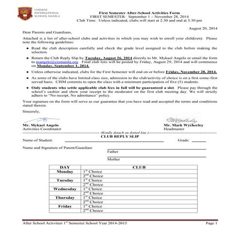 Sy 14 15 1st semester after-school activities