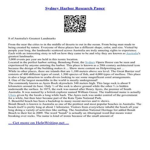 Sydney Harbor Research Paper