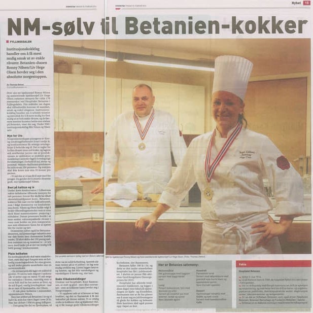 Avisartikkel fra Sydvesten 18.02.14 - NM-sølv til kokkene på Hospitalet Betanien