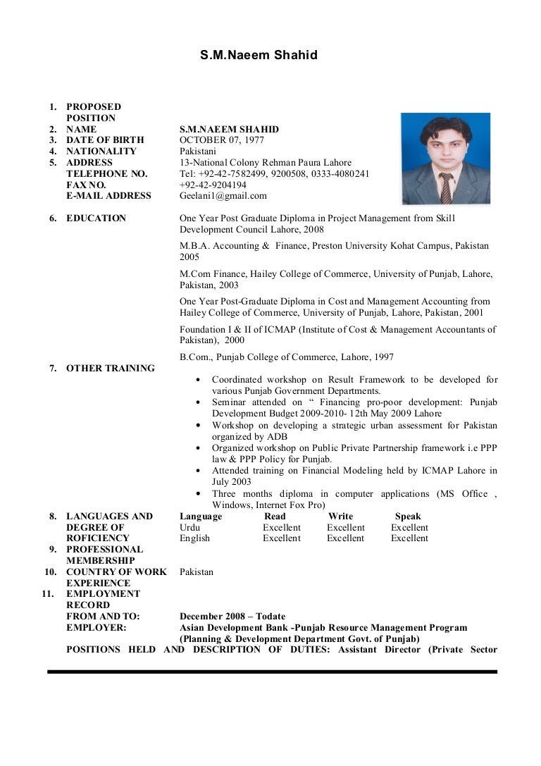 Resume china format