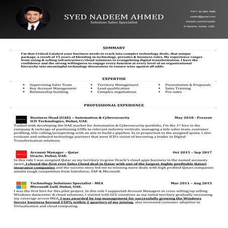 Syed Nadeem Ahmed - Solution Sales Specialist | PDF