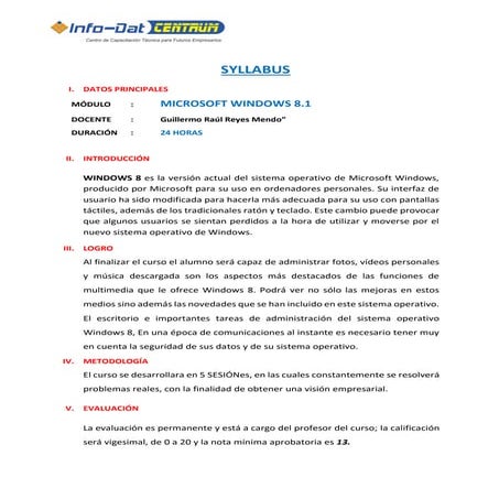 Sylabus para el alumno - Windows8.1- Sábados