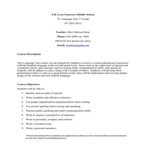 Language Arts Syllabus