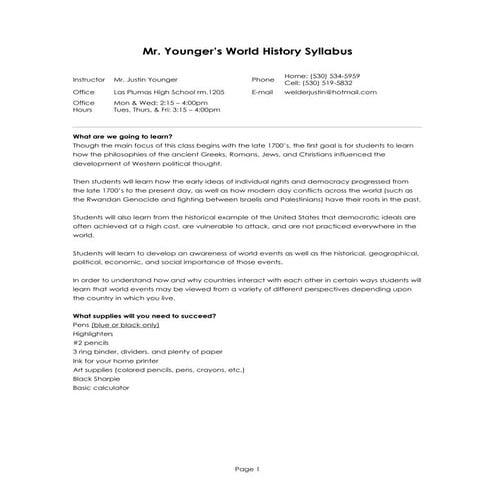 Mr. Younger\'s class syllabus