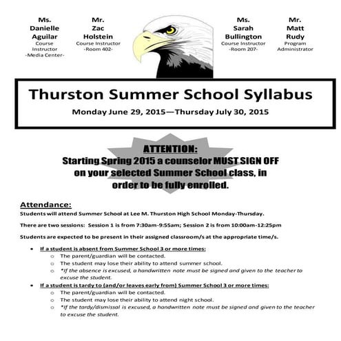 THS Summer School Syllabus