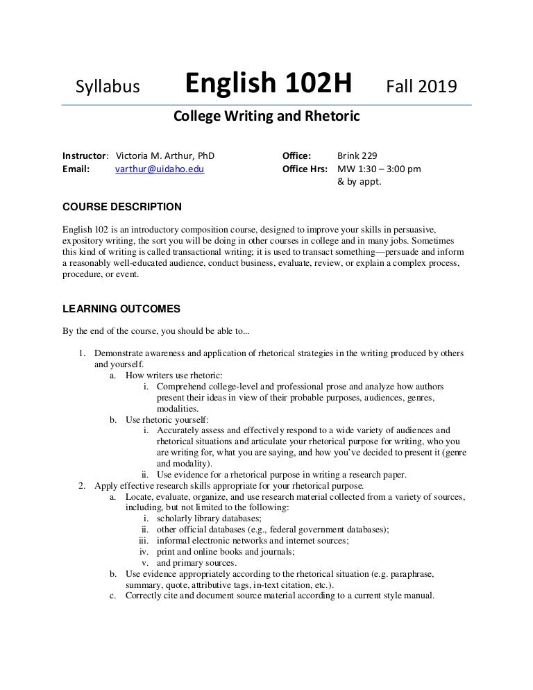 Eng 102h Syllabus Eng 102h Syllabus