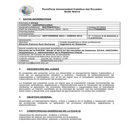 SYLLABUS MATEMATICAS