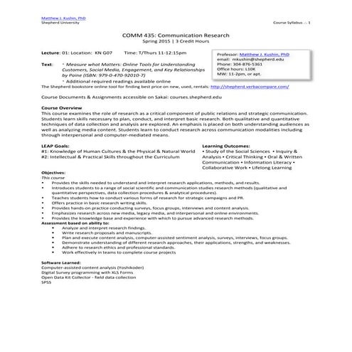 Syllabus - Communication Research - Spring 2015