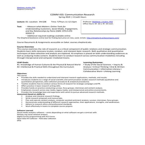 Applied Communication Research Class Syllabus - Spring 2019