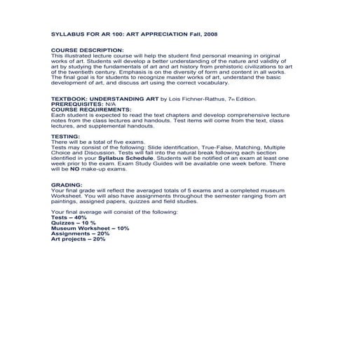 Syllabus For Ar 100