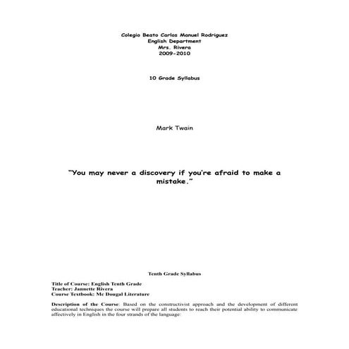 Syllabus 2009 2010 Mrs.Rivera