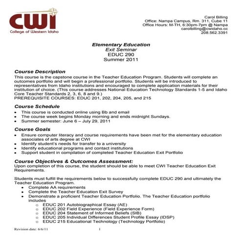 Syllabus - EDUC 290 Summer 2011