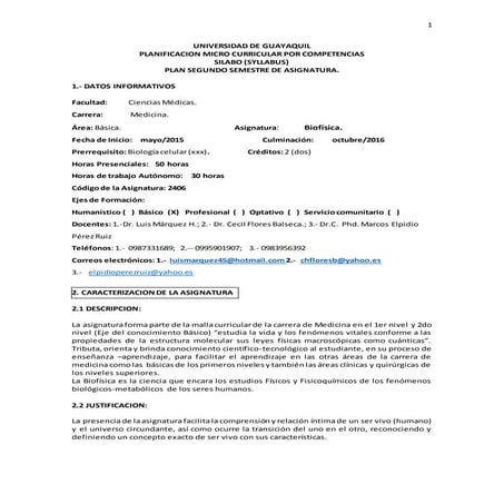 SILABO DE BIOFISICA SEGUNDO SEMESTRE
