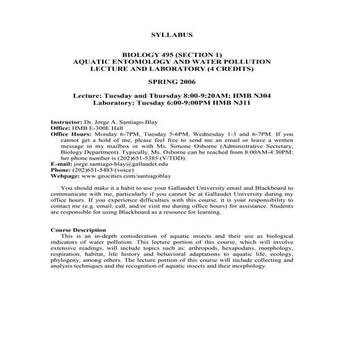 Syllabus Biology 495 Spring 06