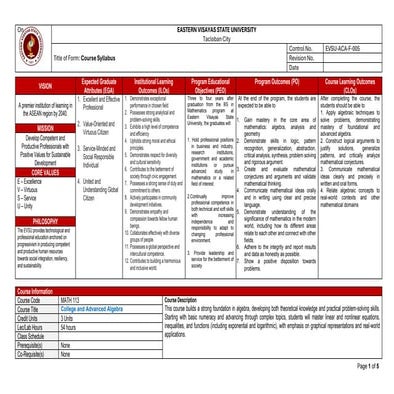 Course syllabus college algebra | DOCX
