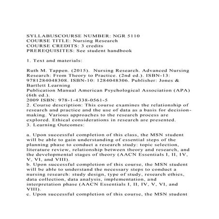SYLLABUSCOURSE NUMBER NGR 5110COURSE TITLE Nursing Research.docx