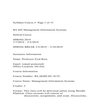 Syllabus Course #  Page 1 of 15 BA 602 Management Info.docx