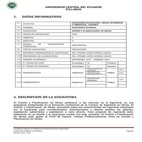 Syllabus diseño y planificación de minas oct. 15   mar16