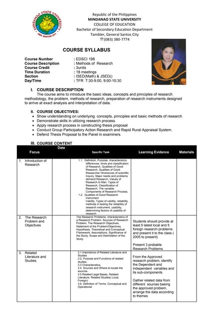 Syllabus ed sci 198 methods of rese...