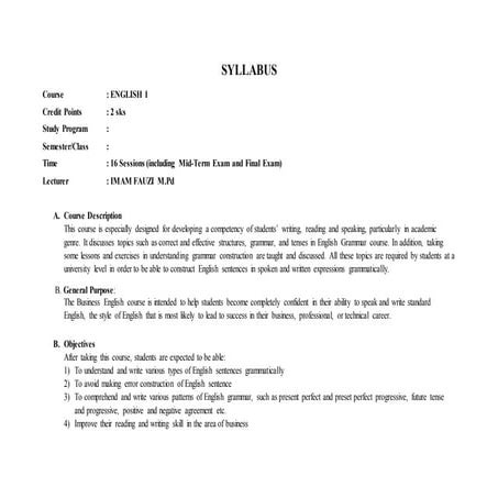 Syllabus english 1