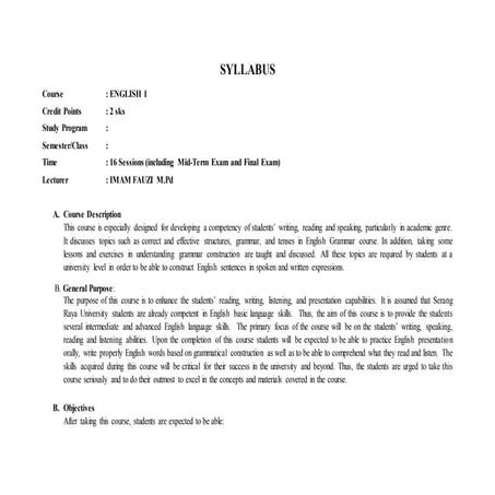 Syllabus english 1 2017