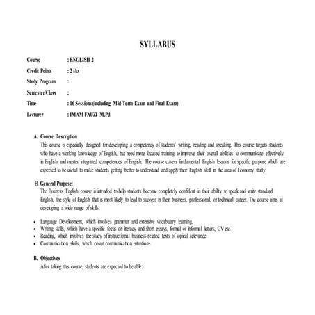 Syllabus english 2 latest