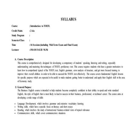 Syllabus english 5 toefl preparation