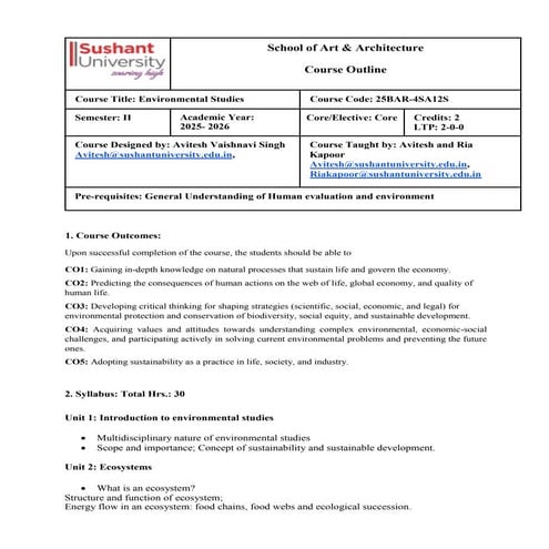 evs syllabus semester 1 for delhi university | PDF