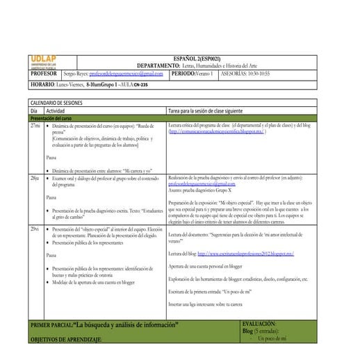 Syllabus español 2 verano 1 2013