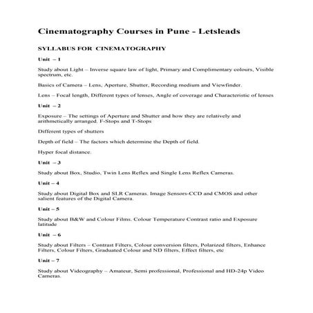 Cinematography Courses in Pune
